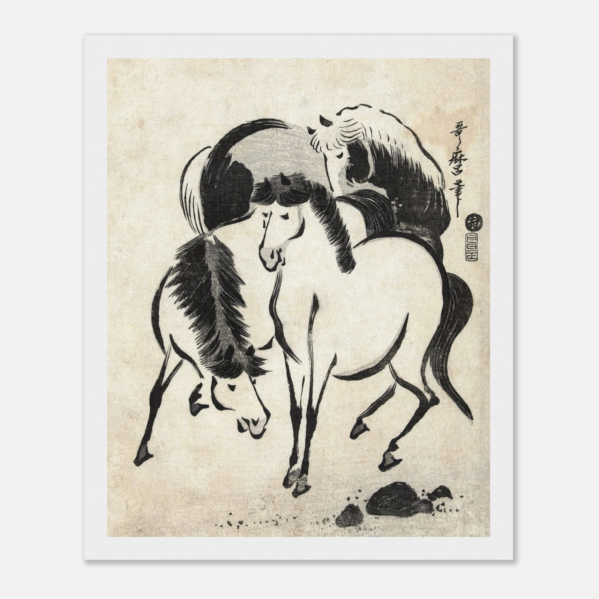 Three Horses - Japanese Art Print