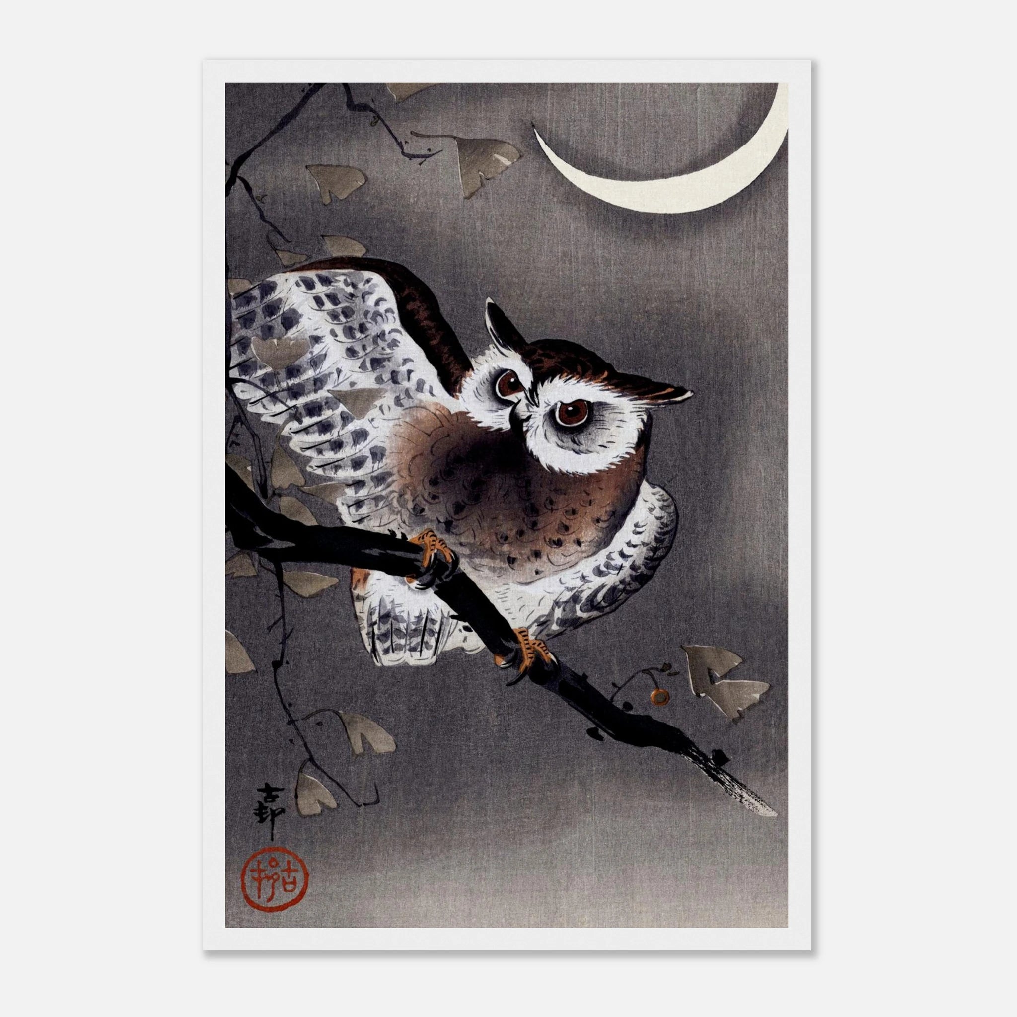 Long-Eared Owl in Ginkgo - Art Print Detail 15