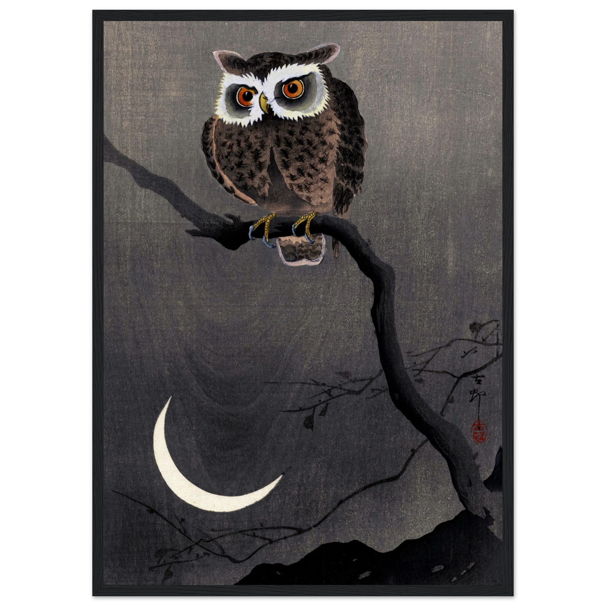 Long-eared Owl on Bare Tree Branch - Art Print Detail 3
