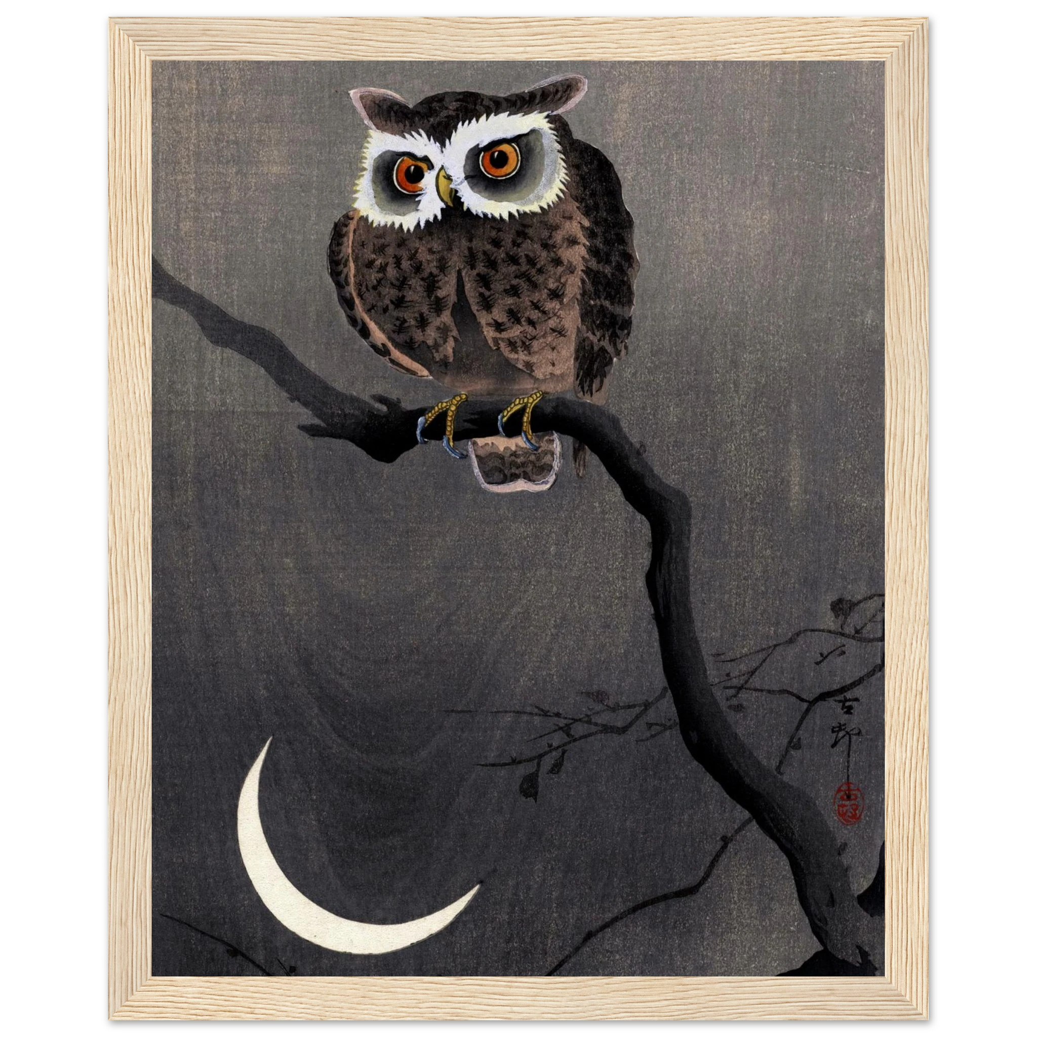 Long-eared Owl on Bare Tree Branch - Art Print Detail 9