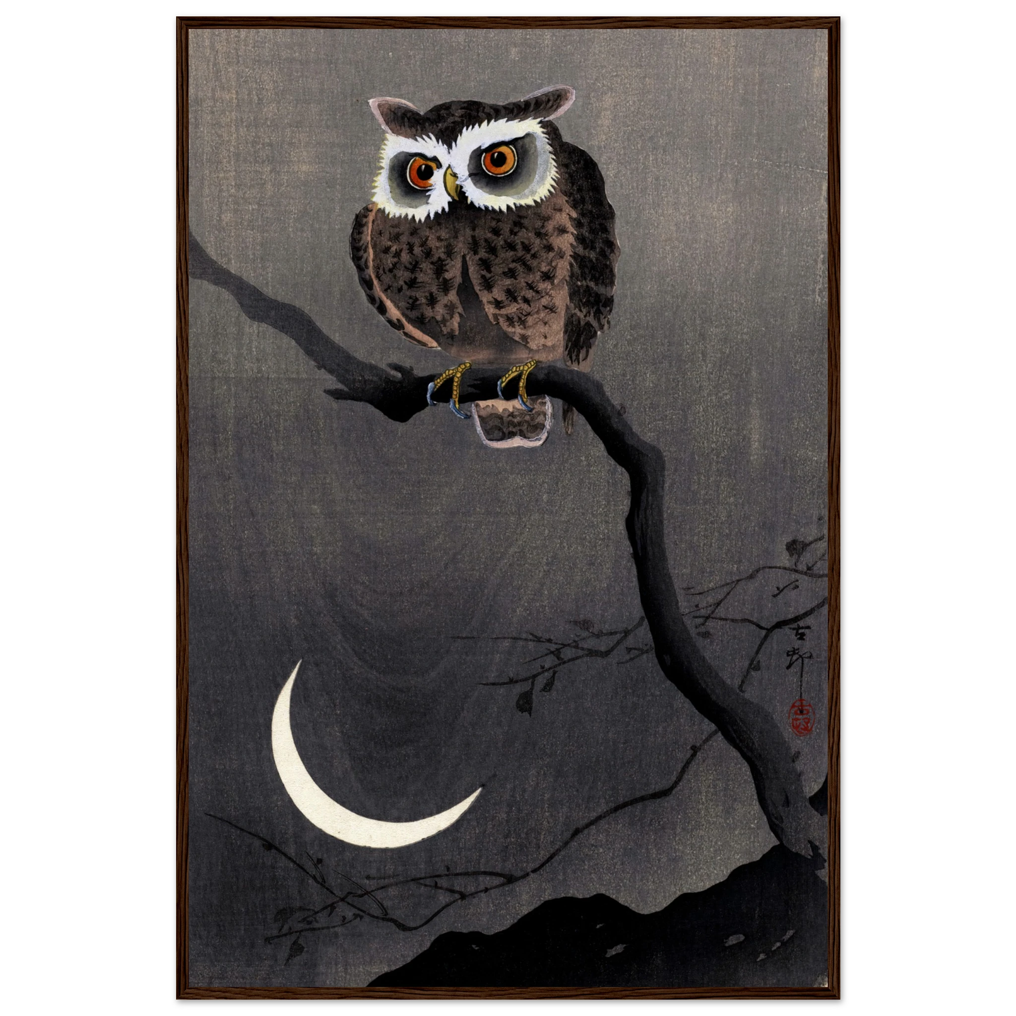 Long-eared Owl on Bare Tree Branch - Art Print Detail 4