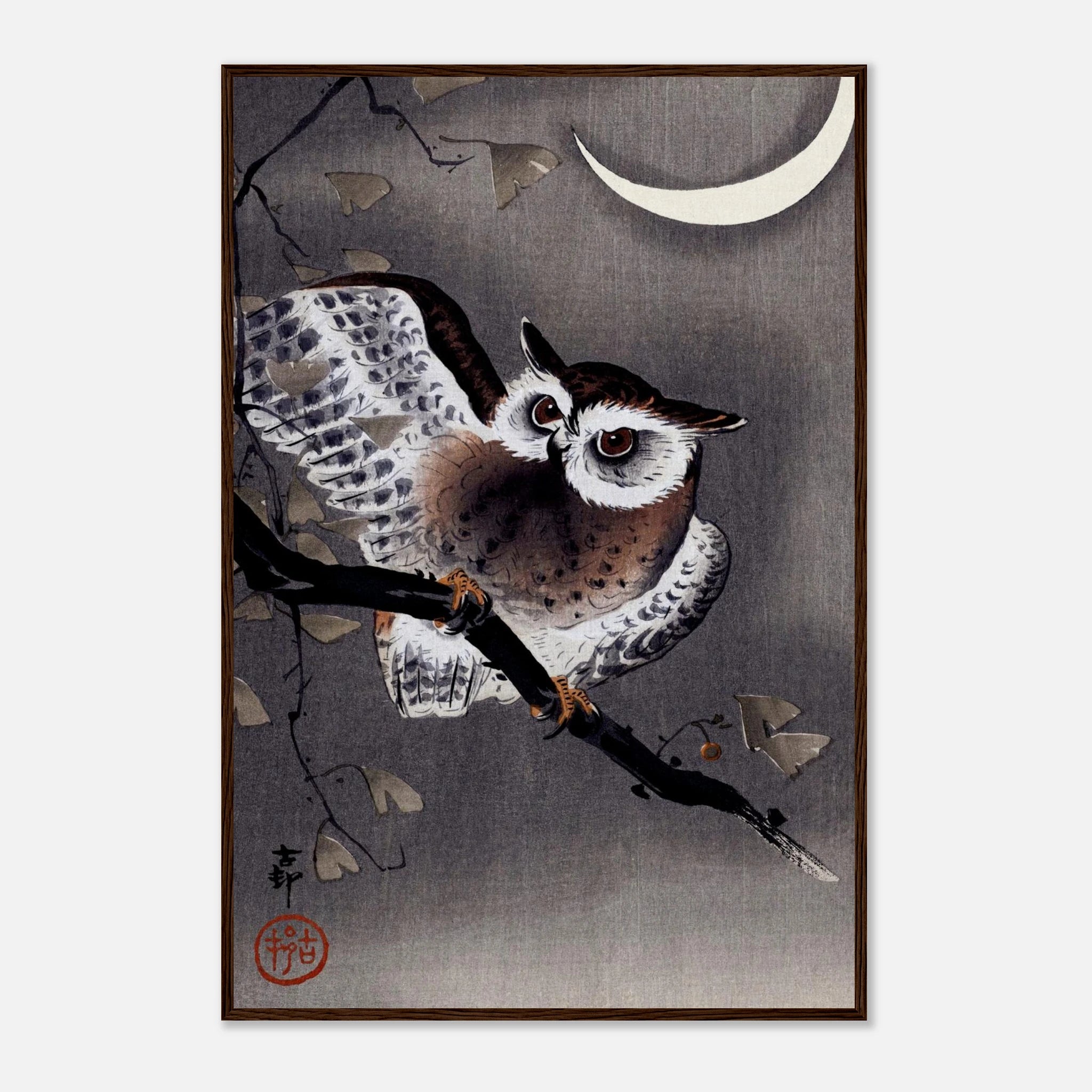 Long-Eared Owl in Ginkgo - Art Print Detail 8