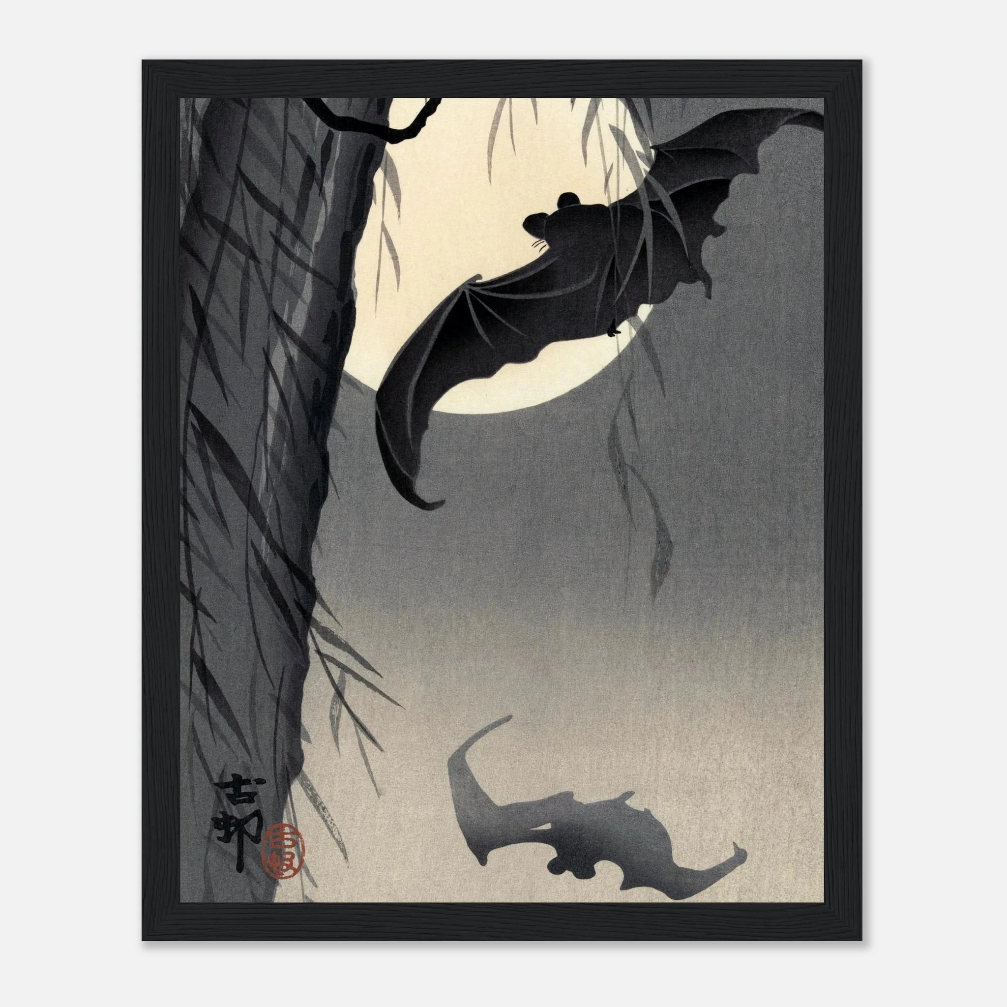 Two Bats at Full Moon - Art Print Detail 5