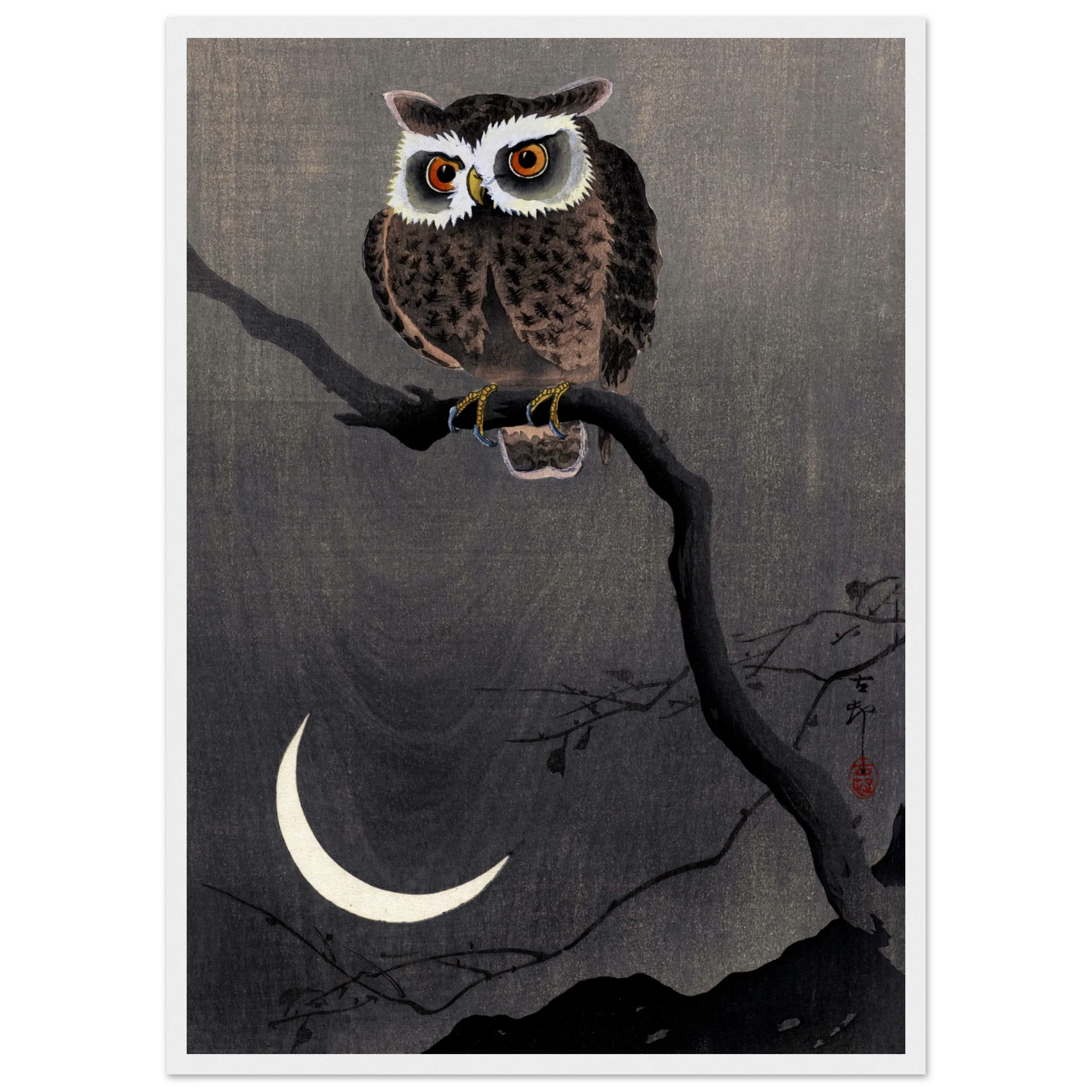 Long-eared Owl on Bare Tree Branch - Art Print Detail 2