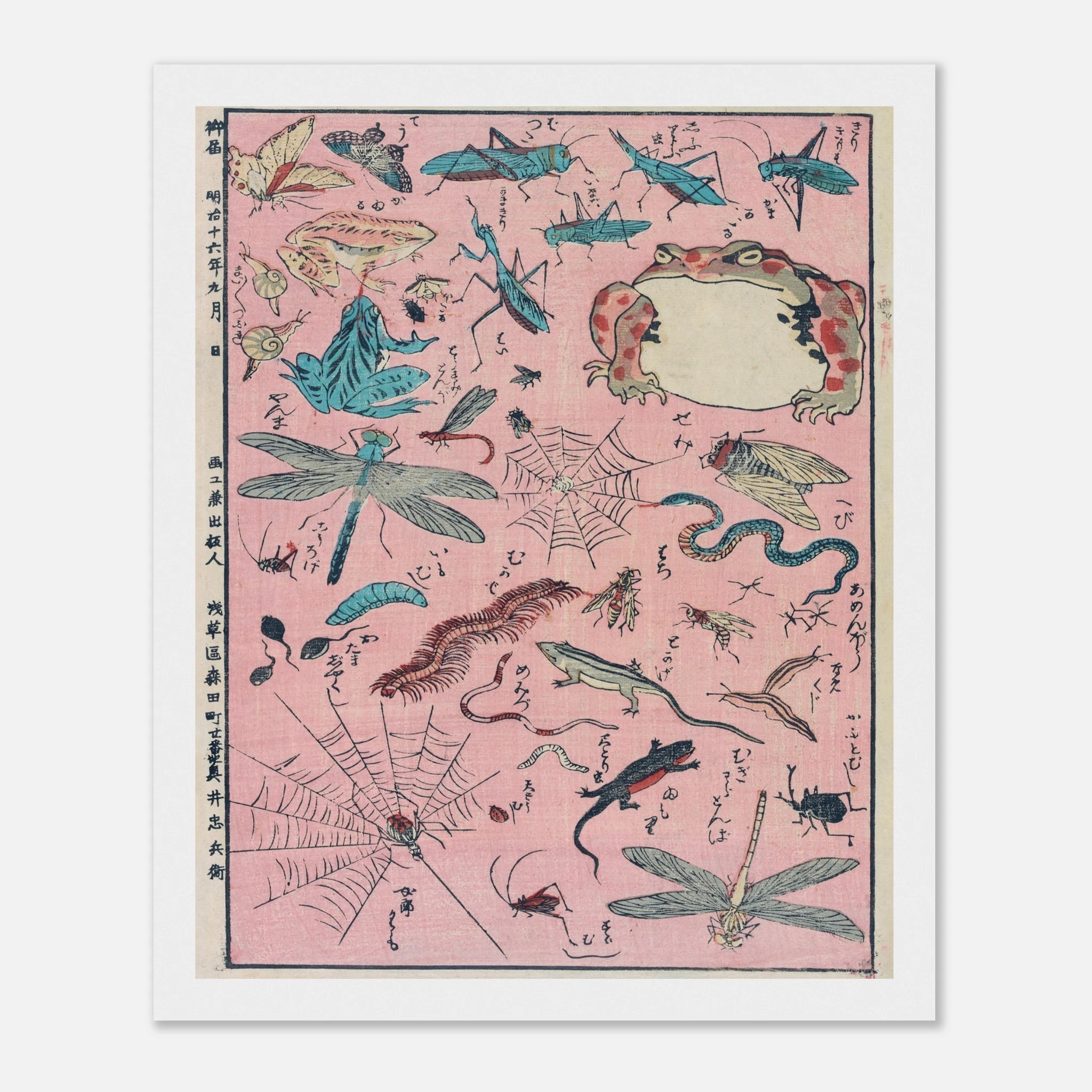 New Print of Insects and Small Creatures (Framed) - Japanese Art Print