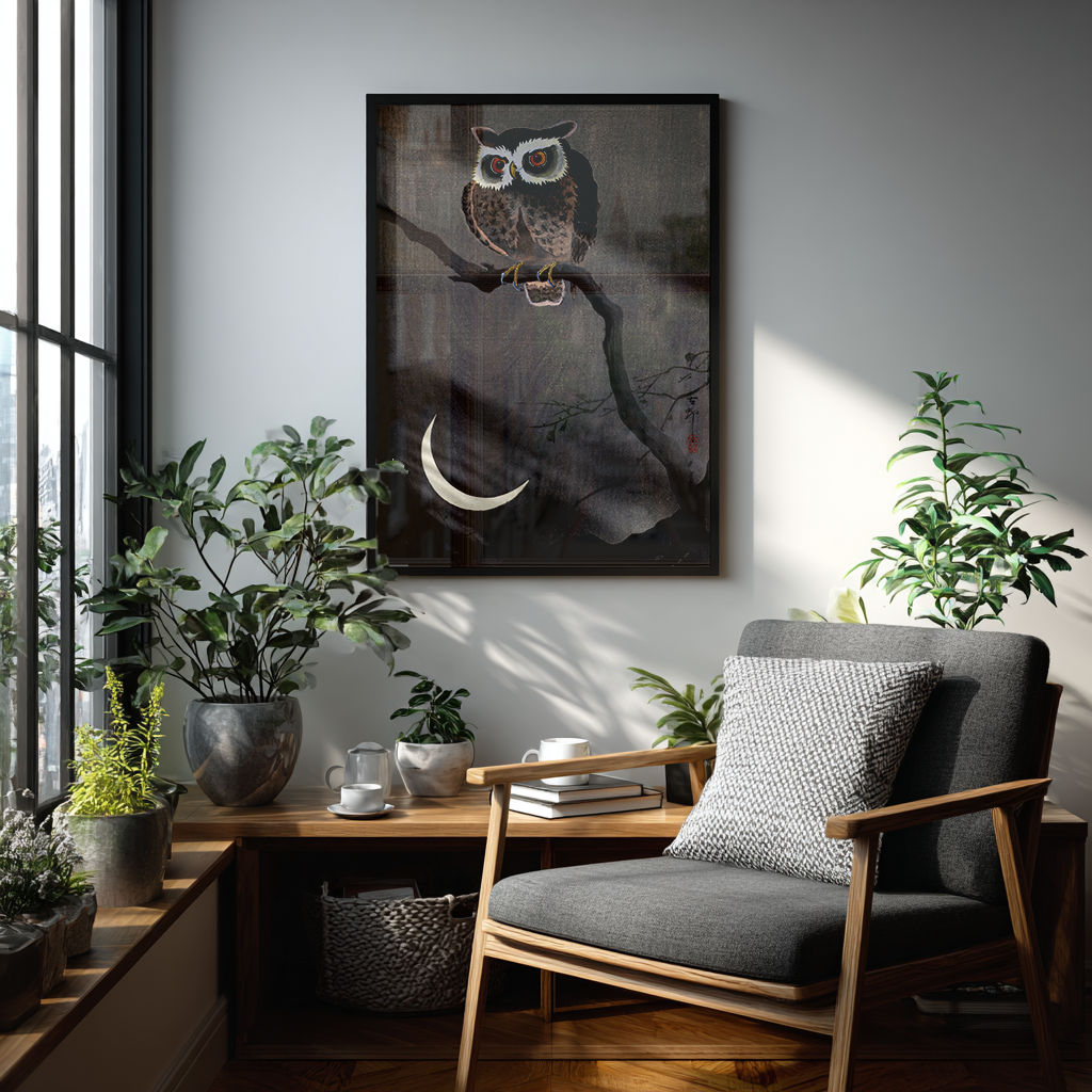 Long-eared Owl on Bare Tree Branch - Art Print Detail 3