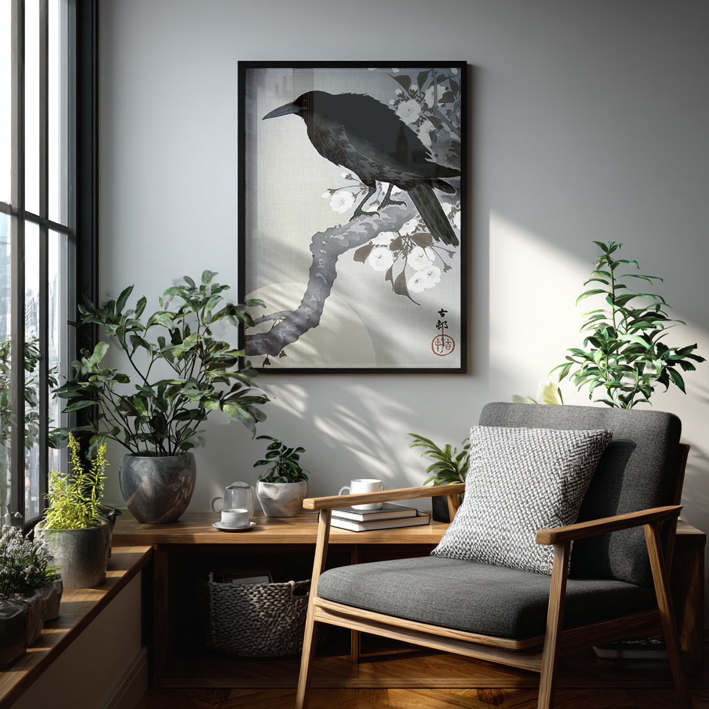 Crow at Full Moon - Art Print Detail 3