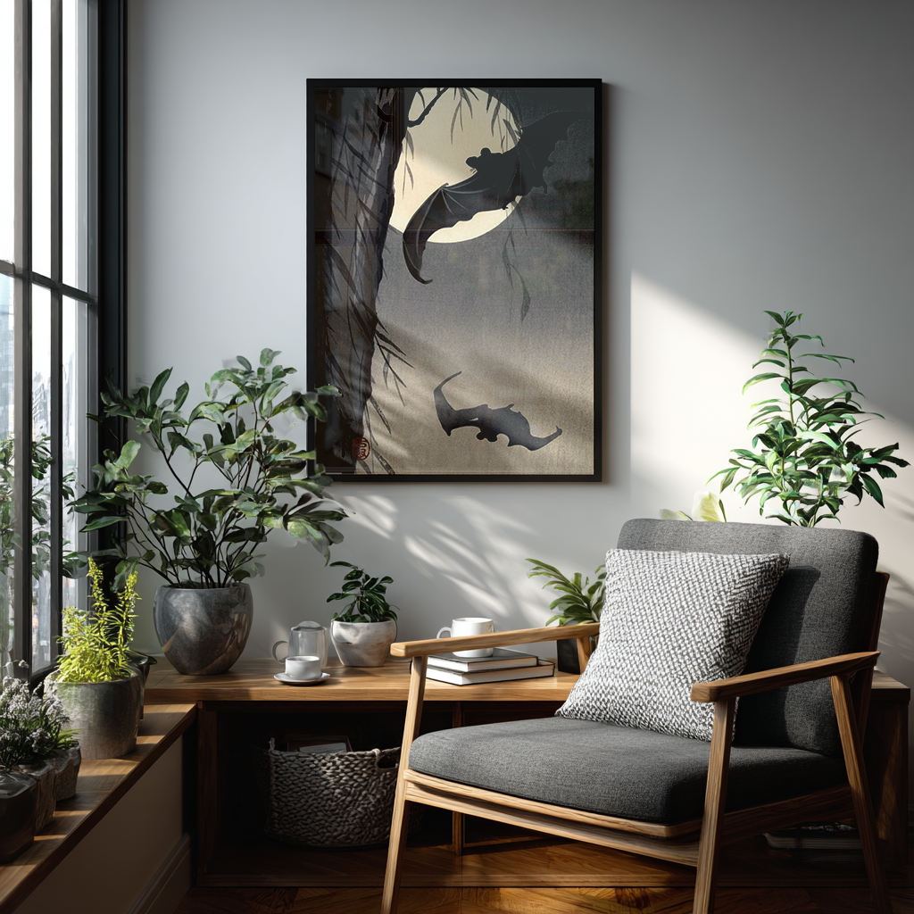 Two Bats at Full Moon - Art Print Detail 3