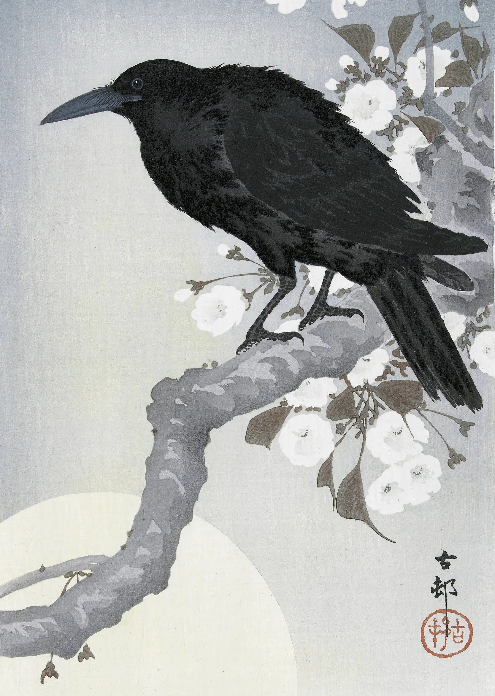 Crow at Full Moon - Japanese Art Print