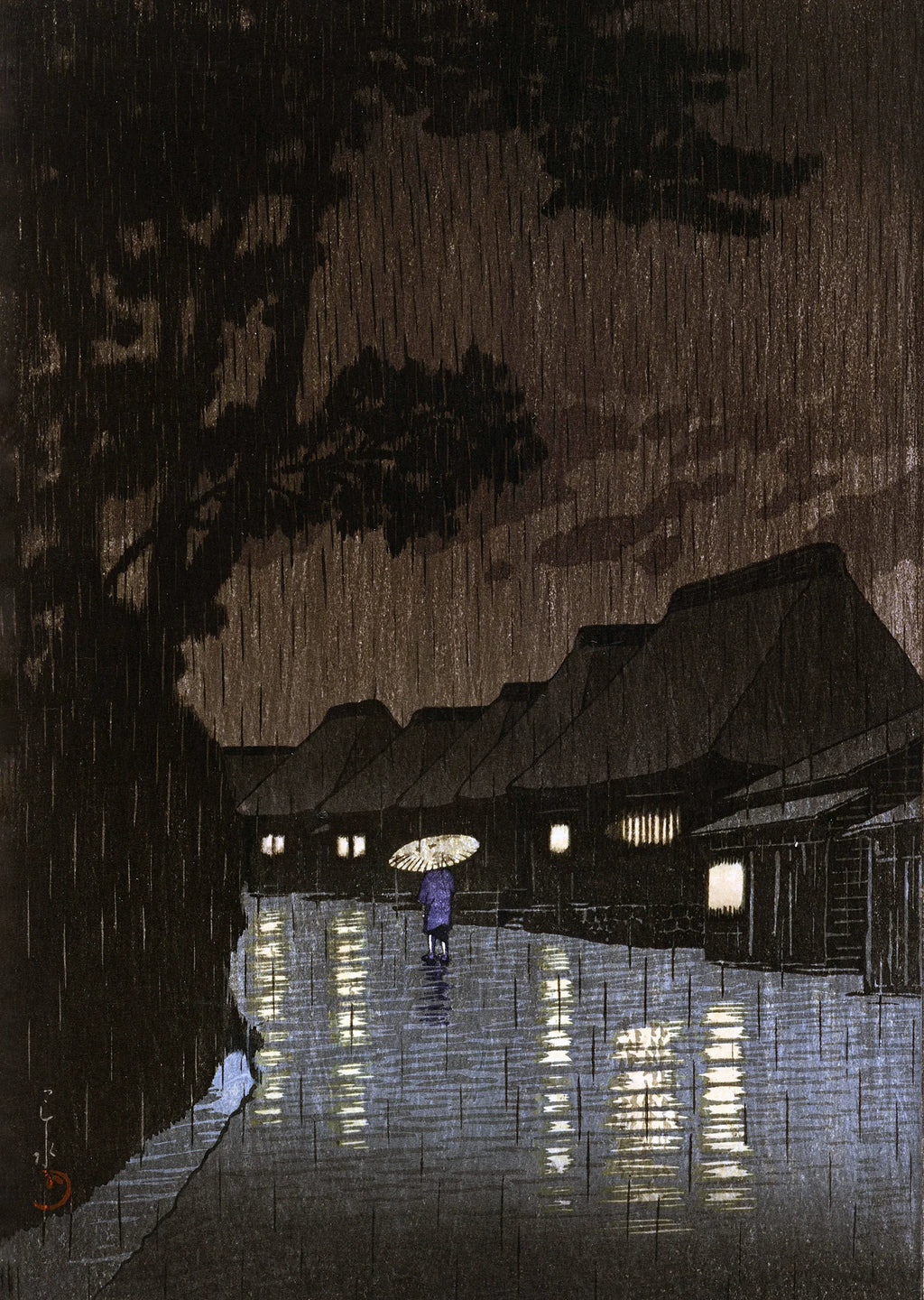 Rain at Maekawa in Sagami Province - Japanese Art Print