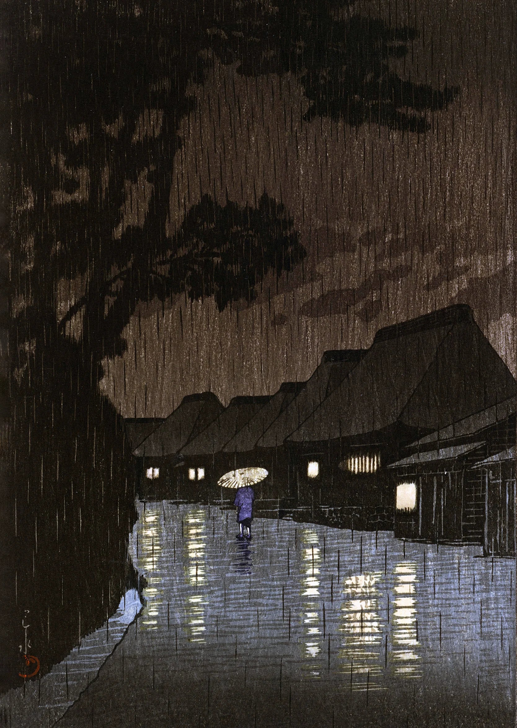 Rain at Maekawa in Sagami Province - Japanese Art Print
