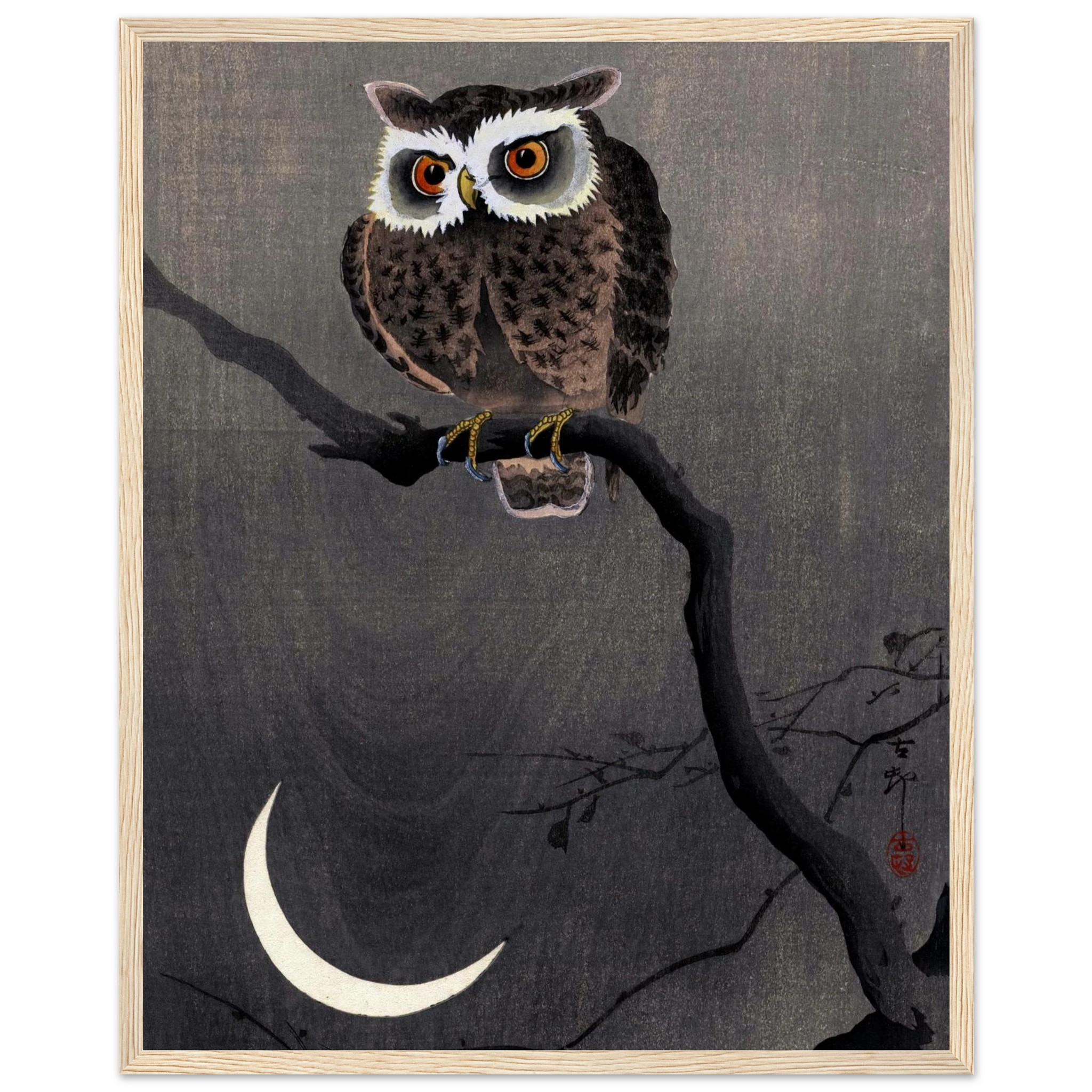 Long-eared Owl on Bare Tree Branch - Art Print Detail 13