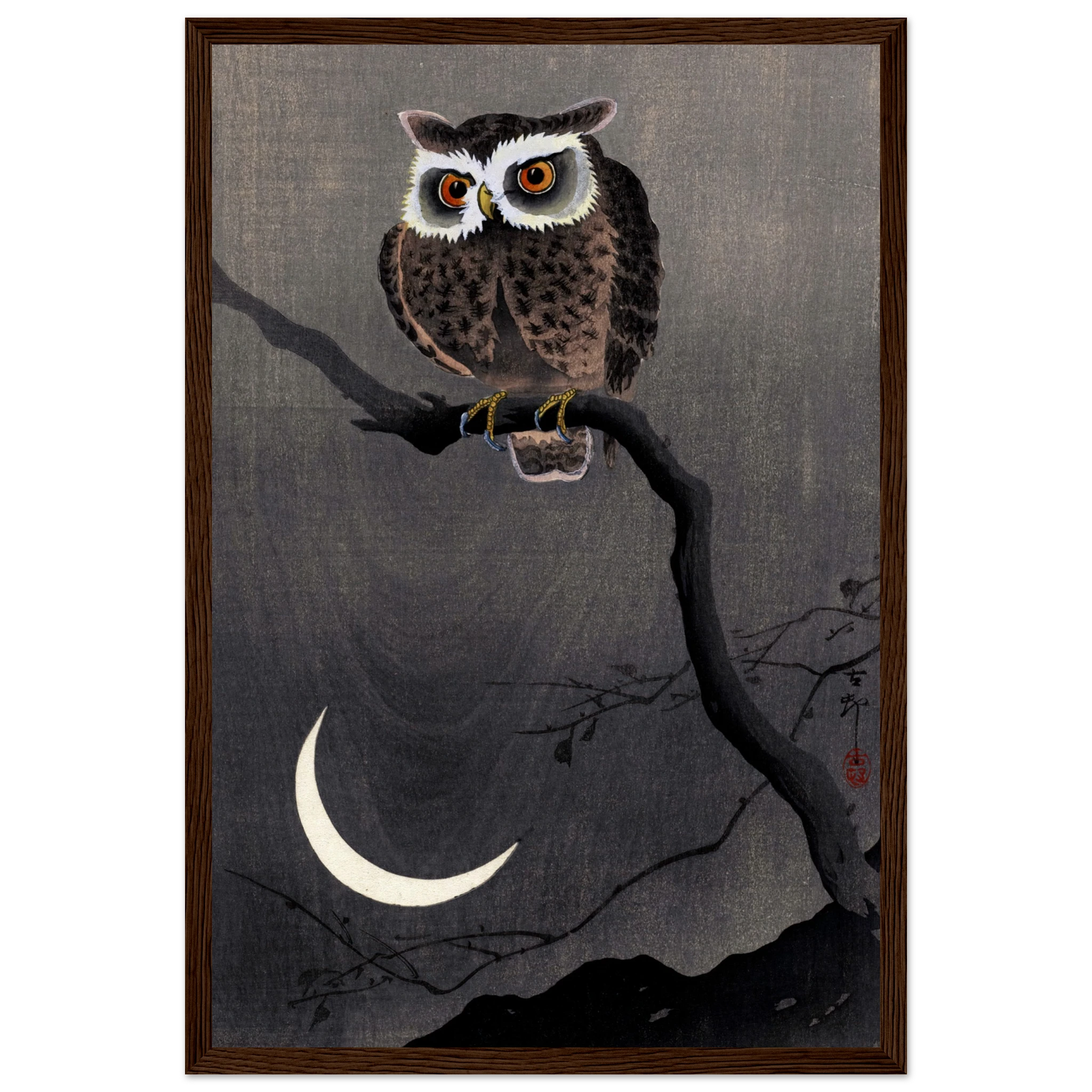 Long-eared Owl on Bare Tree Branch - Art Print Detail 7