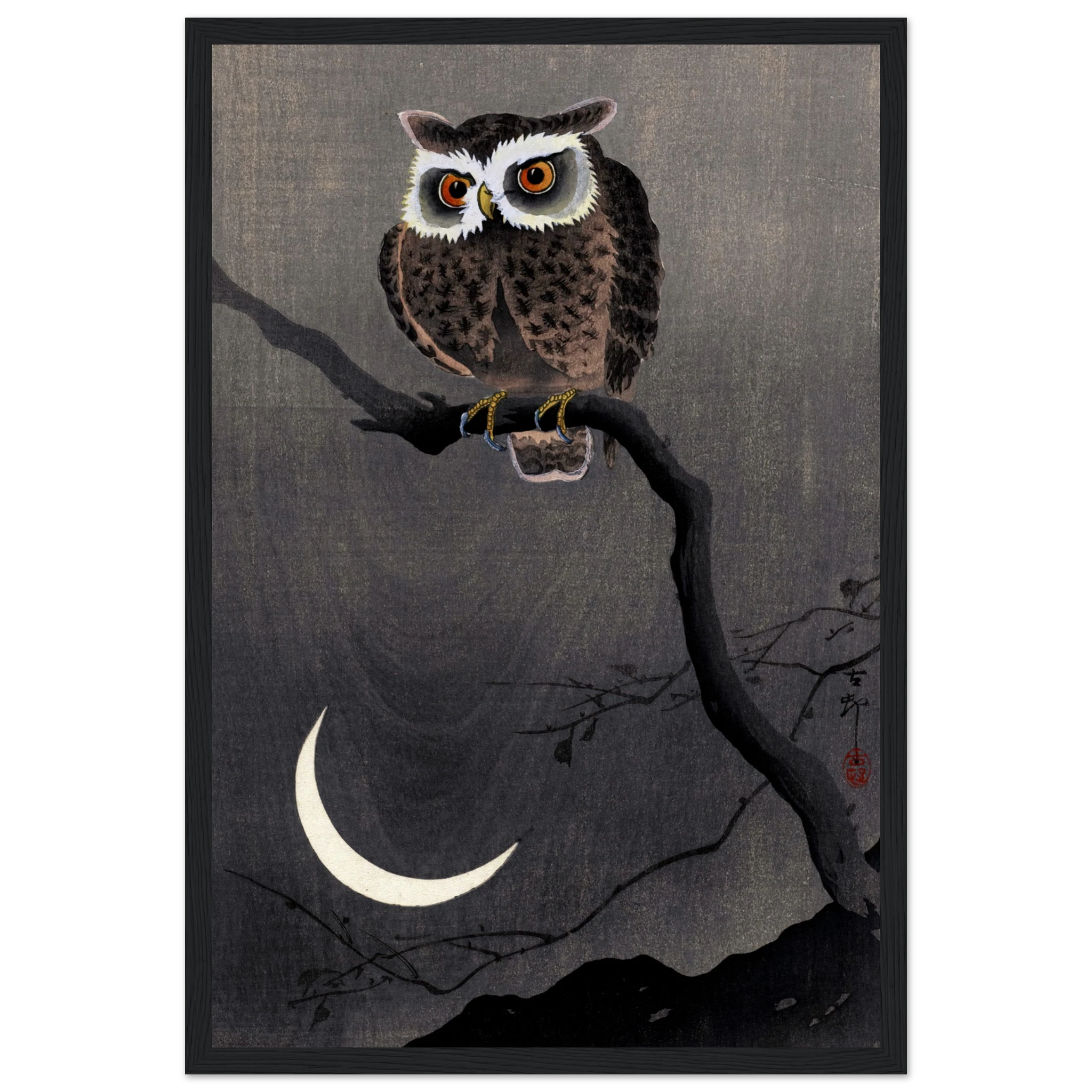 Long-eared Owl on Bare Tree Branch - Art Print Detail 17