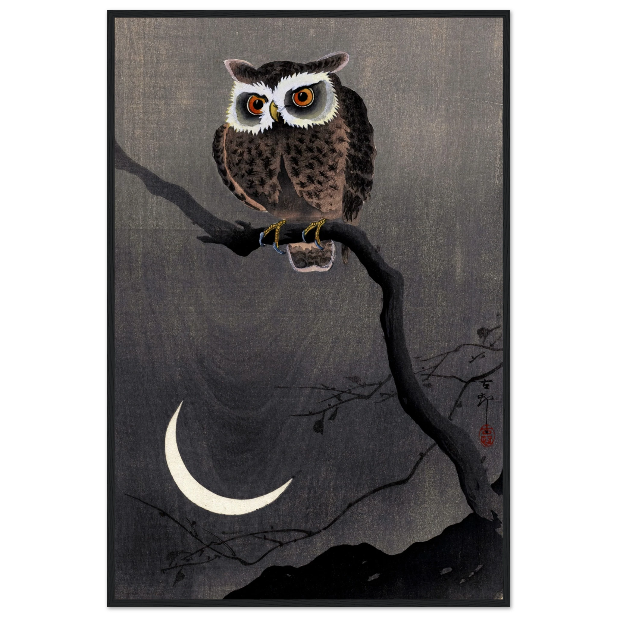 Long-eared Owl on Bare Tree Branch - Art Print Detail 15