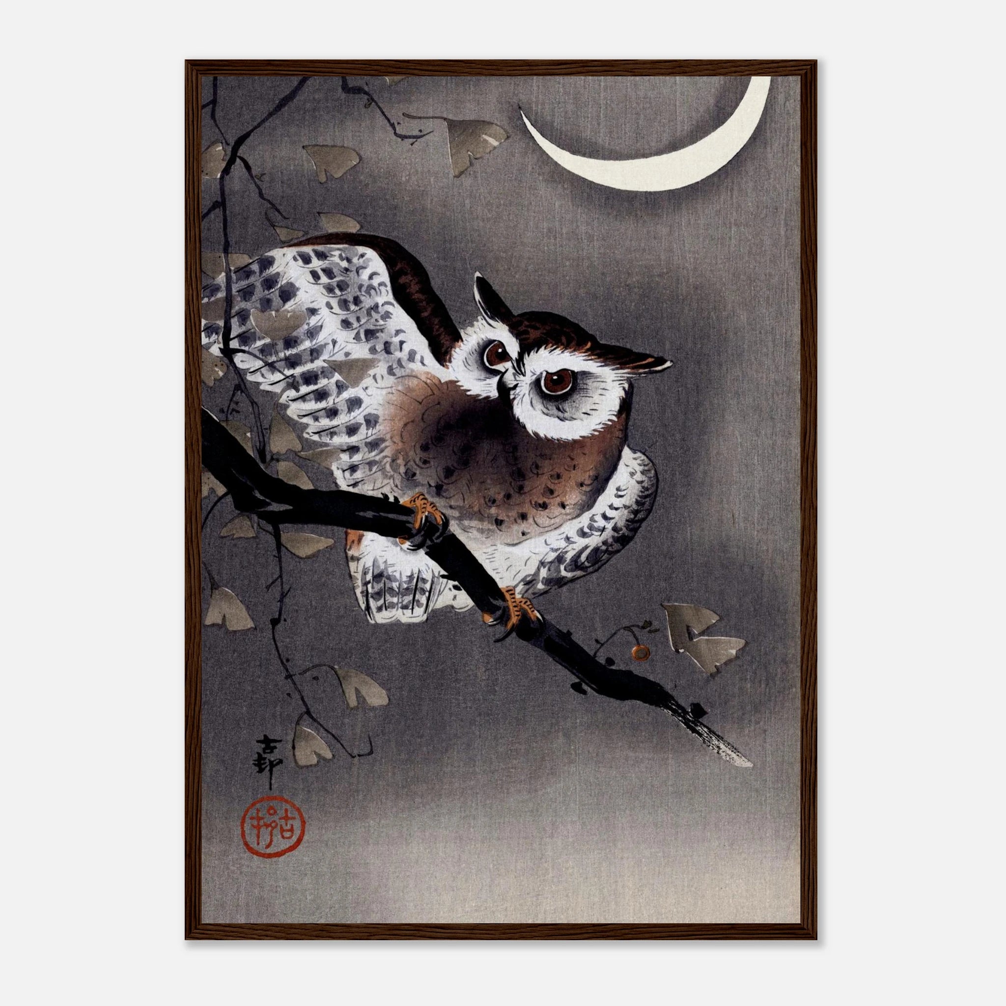 Long-Eared Owl in Ginkgo - Art Print Detail 3