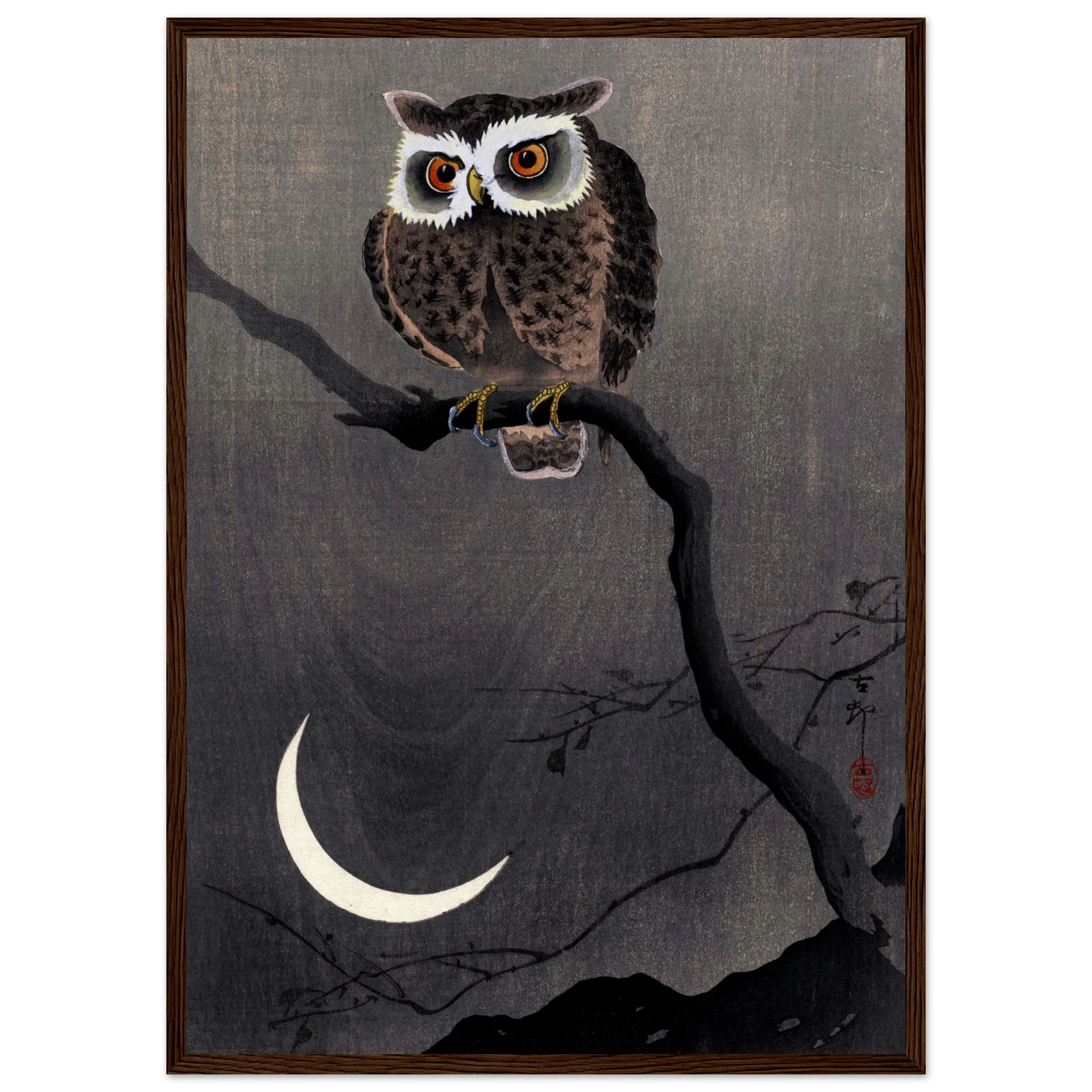 Long-eared Owl on Bare Tree Branch - Art Print Detail 6