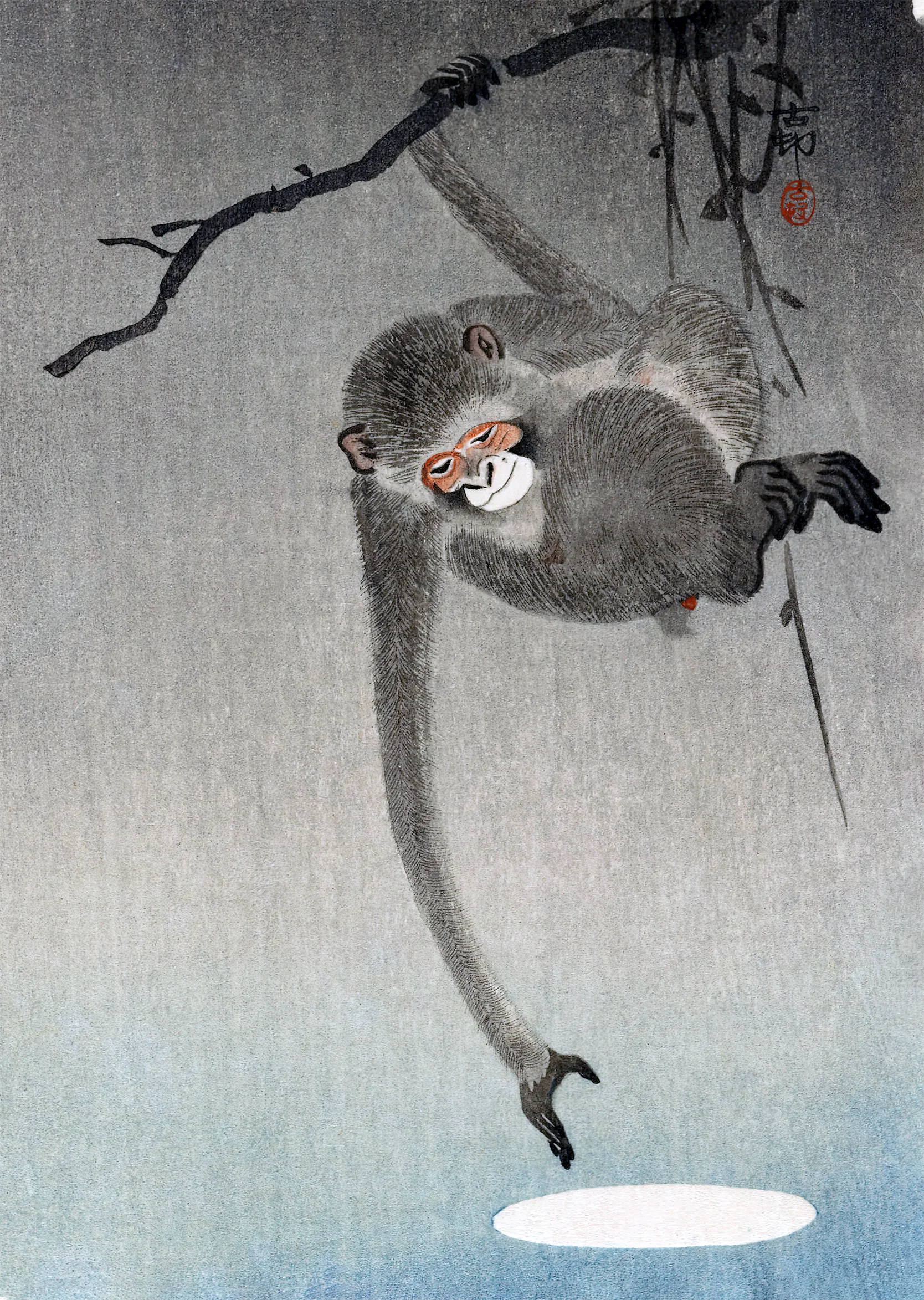 Monkey and Reflection of the Moon by Ohara Koson